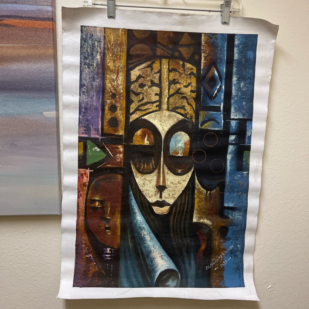 African Art painting original oil on canvas 16.5”X24.5” Signed Original.